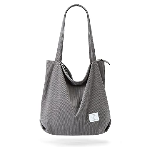 KALIDI FANCY FOREST KALIDI Women Corduroy Tote Bag Casual Tote's Handbag Big Capacity Shoulder Bag with Pockets Zippers (Grey01) - Image 1