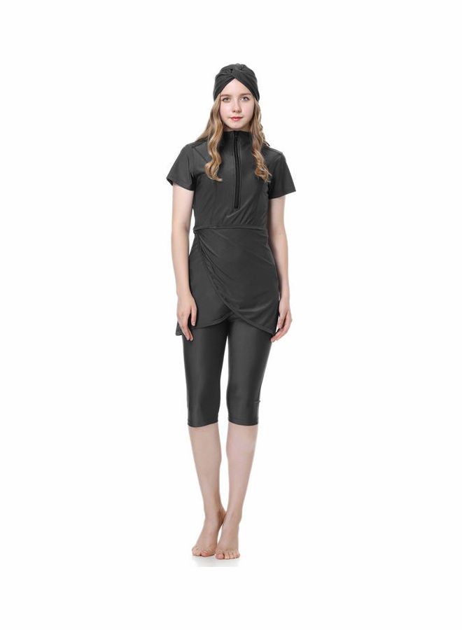 Classic Simple Design Short Sleeve Burkini Swimsuits Black - Image 1