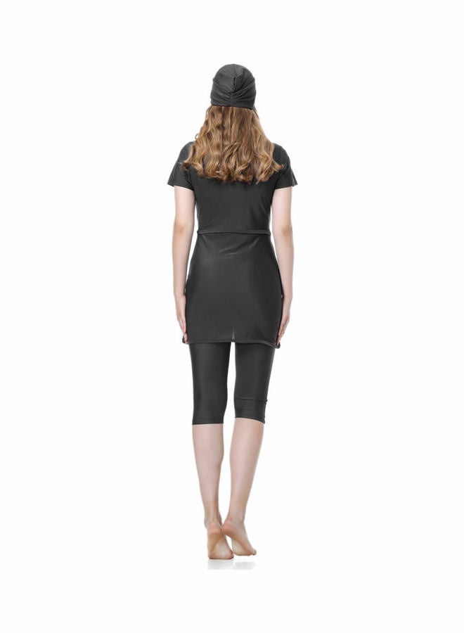 Classic Simple Design Short Sleeve Burkini Swimsuits Black - Image 2