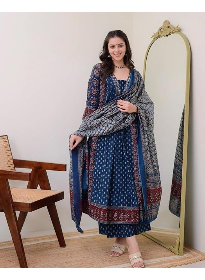GoSriKi Women's Pure Cotton Anarkali Kurta with Dupatta & Palazzo 2XL - Image 2