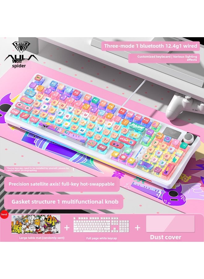 S98 Wireless Mechanical Keyboard Customized Three-mode E-sports Game Keyboard And Mouse Suit Hot Plug Office Dedicated-Color:Blue Axis-music Party-send: Table Mat + Dust Cover + Full-page White Keycaps - Yes - 96 Keys  - Image 1