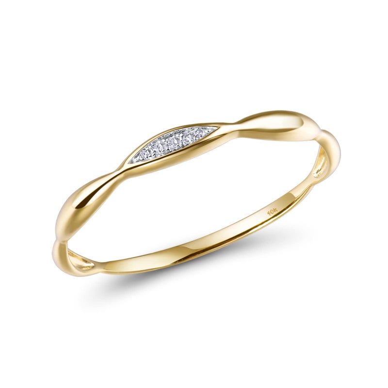Santuzza 10K Yellow Solid Gold Genuine Diamond Dainty Twisted Stacking Ring for Women (7.5) - Image 1