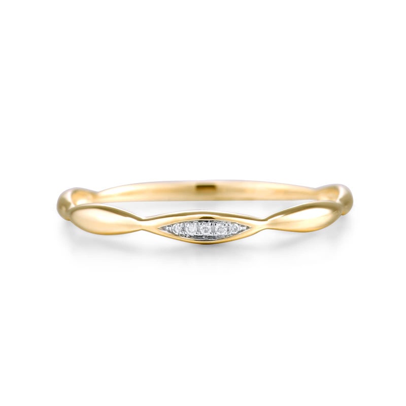 Santuzza 10K Yellow Solid Gold Genuine Diamond Dainty Twisted Stacking Ring for Women (7.5) - Image 2