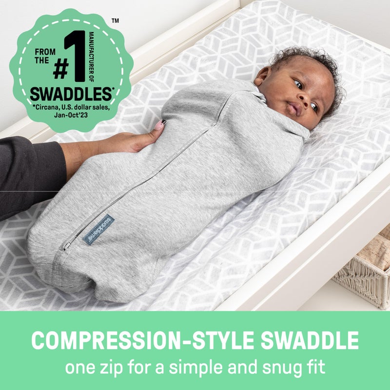 SwaddleMe by Ingenuity Compression Swaddle Pod, Two-Way Zipper for Easy Changes, Improves Sleep  Calms Startle Reflex, 0-2 Months, 2-Pack - Little Bees - Image 2