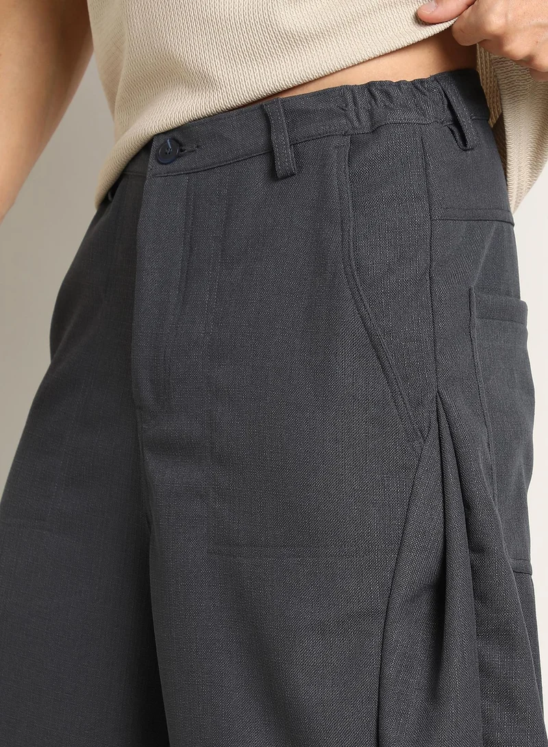 Campus Sutra Charcoal Grey Lightweight - Panelled Baggy Cargo Trousers for Men | Best Price UAE