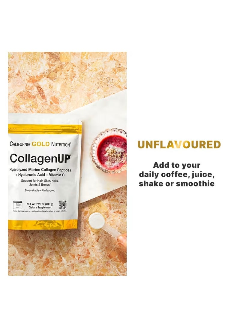 كاليفورنيا جولد ببتيدات الكولاجين البحري المحللة مع حمض الهيالورونيك وفيتامين سي بدون نكهة، 206 جم - Image 4