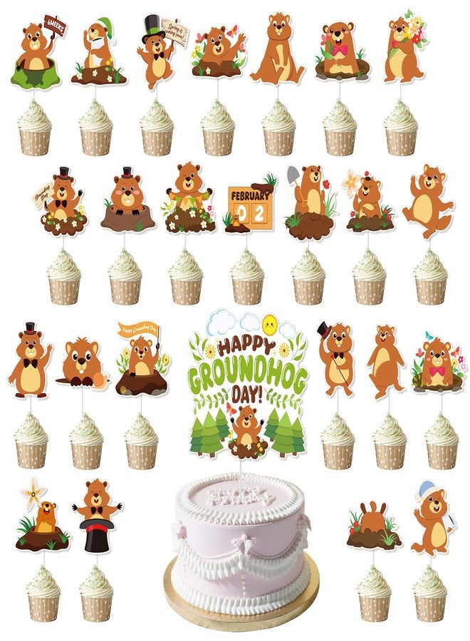 Konsait 25 PCS Groundhog Cupcake Toppers Groundhog Day Decorations Happy Groundhog Day Party Cake Decor Animal Themed Cake Topper Spring Party Supplies - Image 1