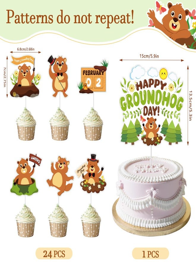 Konsait 25 PCS Groundhog Cupcake Toppers Groundhog Day Decorations Happy Groundhog Day Party Cake Decor Animal Themed Cake Topper Spring Party Supplies - Image 2