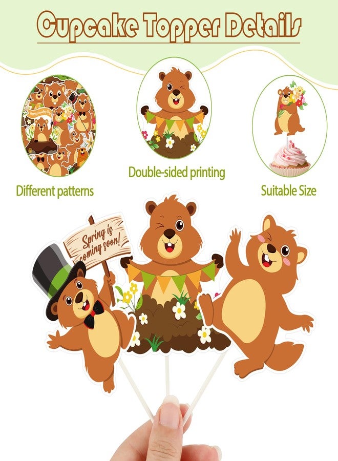 Konsait 25 PCS Groundhog Cupcake Toppers Groundhog Day Decorations Happy Groundhog Day Party Cake Decor Animal Themed Cake Topper Spring Party Supplies - Image 3