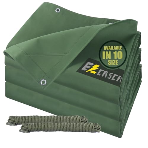 Ezcasch 5’x7’ Canvas Tarps Heavy Duty Waterproof Tarpaulins with Aluminum Grommets,UV Resistant, 22Mil Multipurpose Drop Cloth, 14oz Cover Sheet for Outdoor and Indoor Use with Ropes Green - Image 1