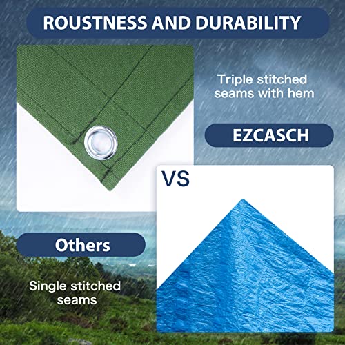 Ezcasch 5’x7’ Canvas Tarps Heavy Duty Waterproof Tarpaulins with Aluminum Grommets,UV Resistant, 22Mil Multipurpose Drop Cloth, 14oz Cover Sheet for Outdoor and Indoor Use with Ropes Green - Image 3