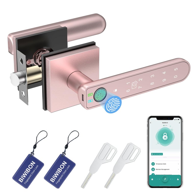BIWIBON Fingerprint Door Lock 5 in 1 Finger Print Door Knob with Smart APPFingerprintIC CardsPasswordBackup Keys Smart Door Knob with Keypad for Bedroom Office Apartment Rose Gold - Image 2
