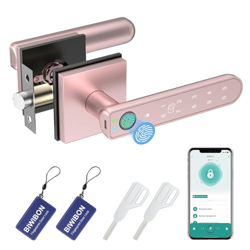 BIWIBON Fingerprint Door Lock 5 in 1 Finger Print Door Knob with Smart APPFingerprintIC CardsPasswordBackup Keys Smart Door Knob with Keypad for Bedroom Office Apartment Rose Gold - Image 1