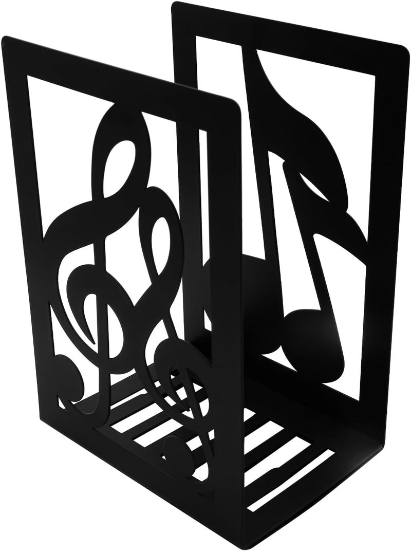 Winterworm 1 Pair Black Book Ends Musical Note Modern Bookends for ShelvesMetal Music Themed Book Holder Journal Book Organizer CD Holder Office Home Decorative Bookends for Back to School Student Kids Gift - Image 4