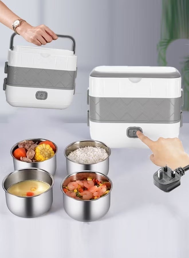 2-Layer Portable Electric Food Heater Lunch Box,with 4 Stainless Steel Container, Mini Removable 304 Stainless Steel 220v Food Heater - Image 1