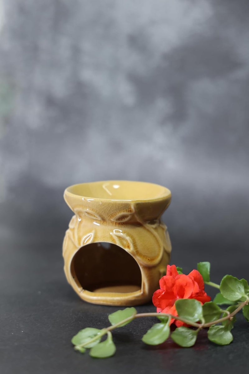 Plavam Ceramic Clay Candle Aroma Diffuser with Flower Artistic Pattern Oil Burner and Warmer Lamp for Gifting Home Fragrance Aromatherapy Home Decor Brown - Image 2