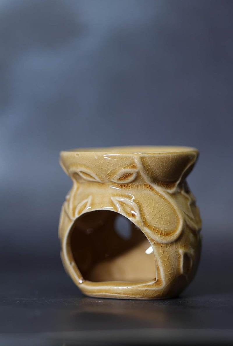 Plavam Ceramic Clay Candle Aroma Diffuser with Flower Artistic Pattern Oil Burner and Warmer Lamp for Gifting Home Fragrance Aromatherapy Home Decor Brown - Image 4