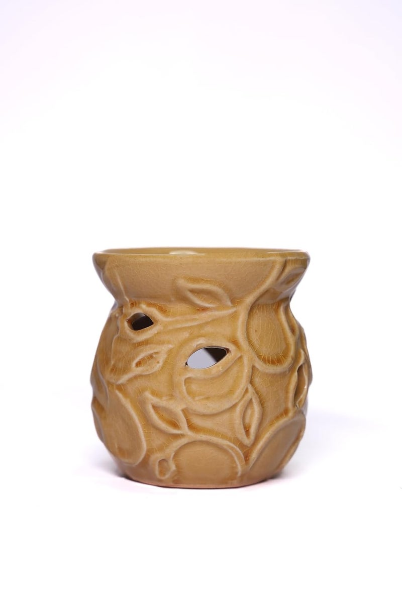 Plavam Ceramic Clay Candle Aroma Diffuser with Flower Artistic Pattern Oil Burner and Warmer Lamp for Gifting Home Fragrance Aromatherapy Home Decor Brown - Image 1