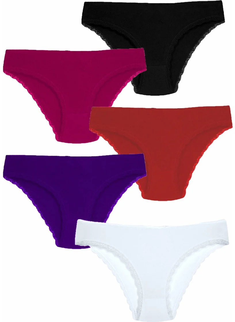 Hepsine Rakip Competing All 5 Pack Women's Cotton Bikini Panties Underwear with Lace Legs Quality