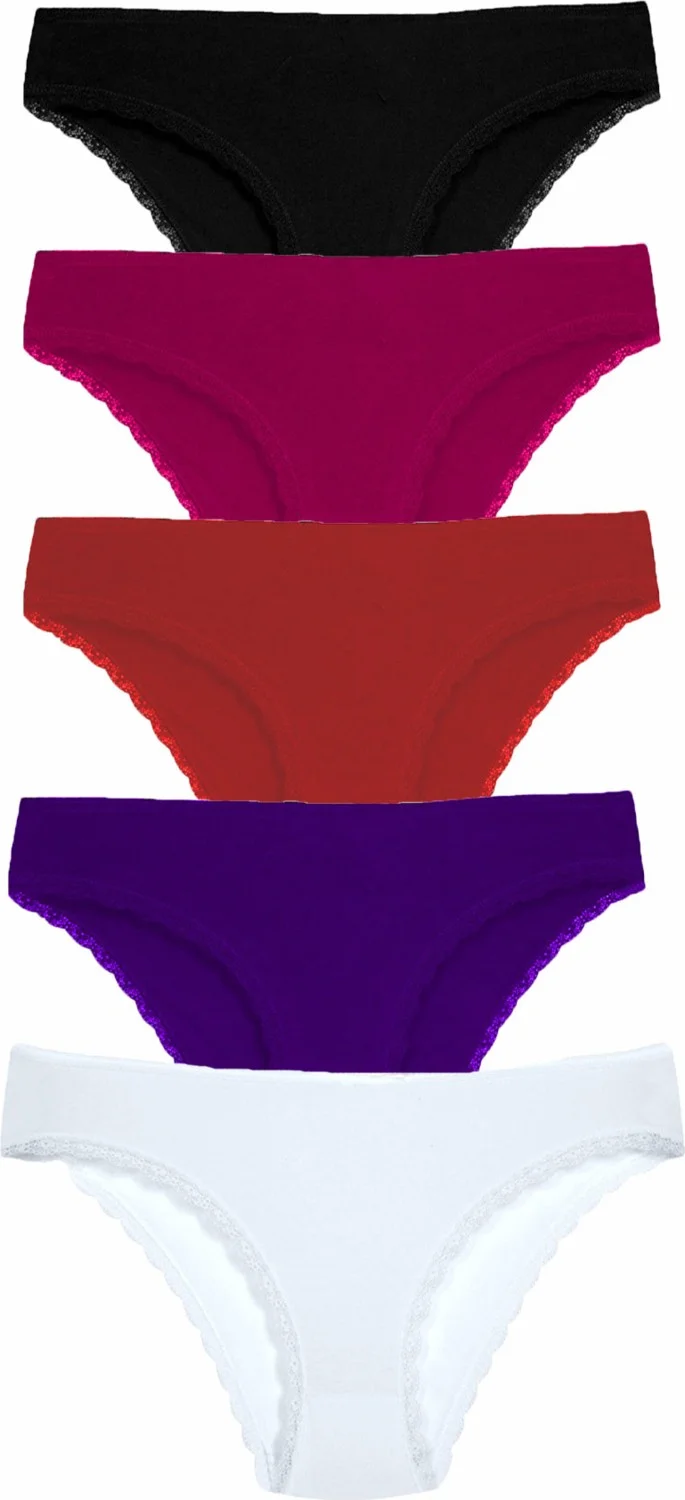 هيبسين راكيب Competing All 5 Pack Women's Cotton Bikini Panties Underwear with Lace Legs Quality