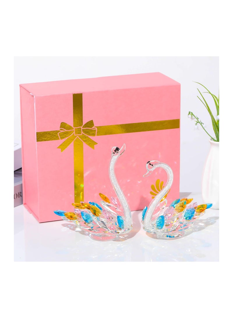 SYOSI 2 PCS Colorful Crystal Swans Ornaments, Wedding Anniversary Romantic Gifts for Parents, Glass Swan Figurines Collectibles Birthday Presents Keepsake for Couple Women Home Decor - Image 3