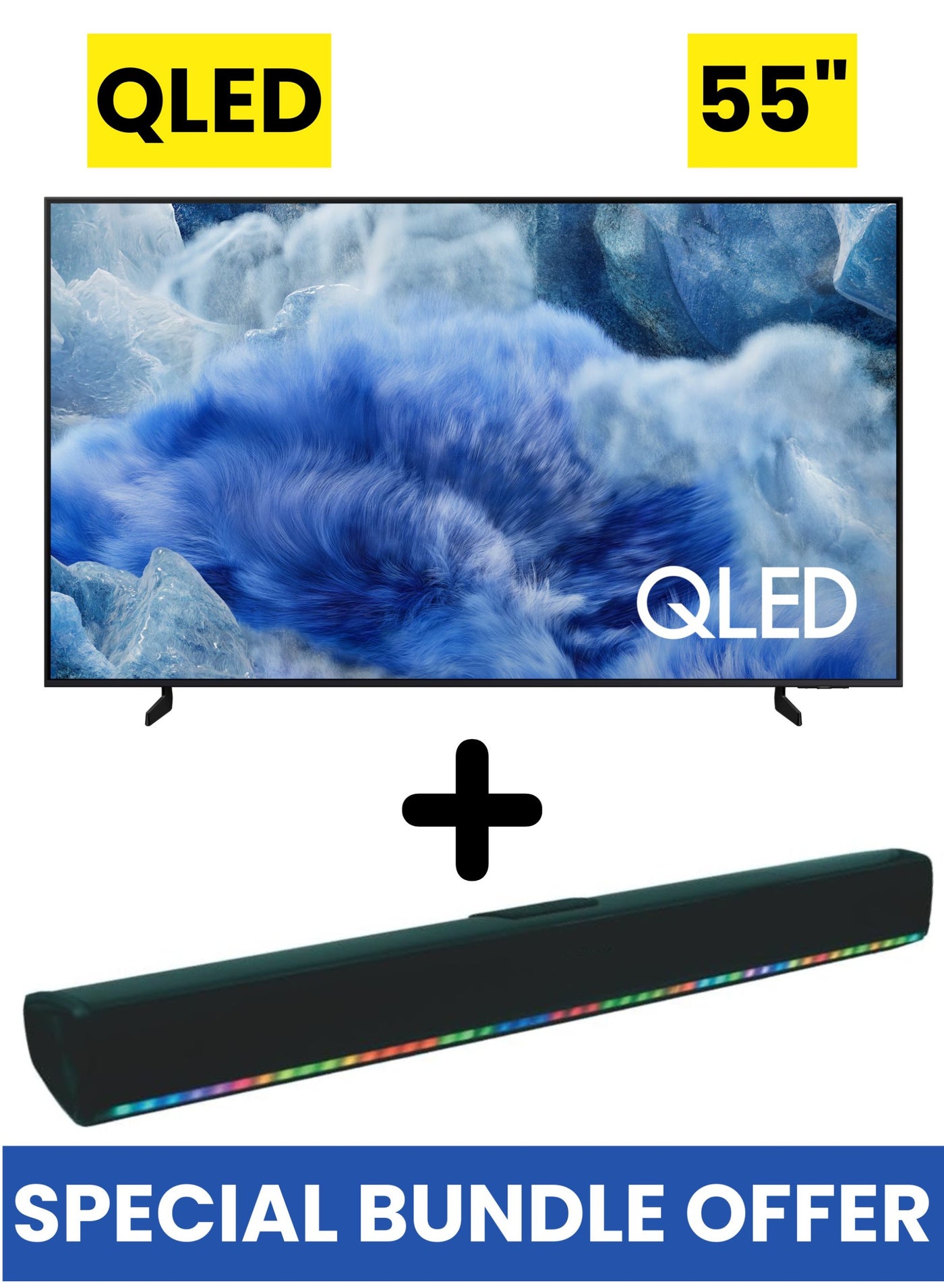 55 Inch QLED Q8F 4K Samsung Vision AI Smart TV (2025) + 2.0 Channel Portable Soundbar With Built In Battery & LED Lights | Tizen Smart TV, QLED TV With AirSlim Design, Q4 AI Processor, Color Booster Pro, Dual LED, Game Motion Plus