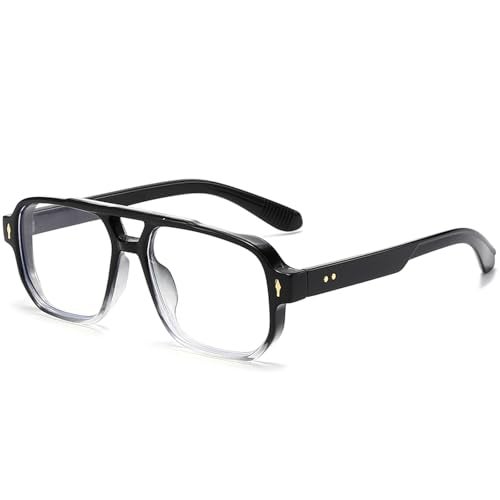 PORADAY Blue Light Blocking Glasses for Women Men 70s Retro Square Aviator Eyeglasses Rectangle Computer Eyewear(Gradient Black) - Image 1