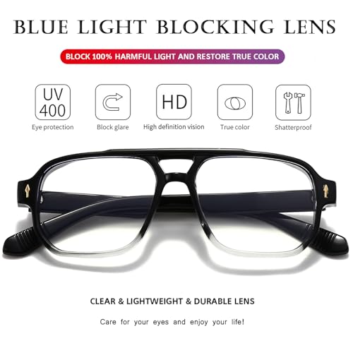 PORADAY Blue Light Blocking Glasses for Women Men 70s Retro Square Aviator Eyeglasses Rectangle Computer Eyewear(Gradient Black) - Image 4
