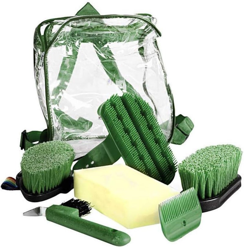 HORZE Backpack EasyCarry Horse Grooming Set with Six Soft Grip Grooming Tools  Dark Green  One Size - Image 2
