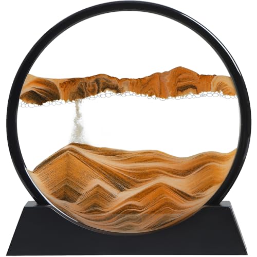 KPNUWN Moving Sand Art Liquid Motion 3D Deep Sea Sandscape Color Quicksand Decor Round Glass Moving Sand Art Picture Relaxing Desktop Home Office Work Decor Orange 12 inch - Image 1