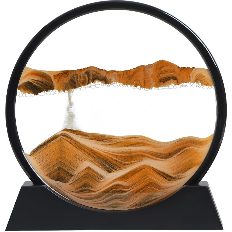 KPNUWN Moving Sand Art Liquid Motion 3D Deep Sea Sandscape Color Quicksand Decor Round Glass Moving Sand Art Picture Relaxing Desktop Home Office Work Decor Orange 12 inch - Image 3
