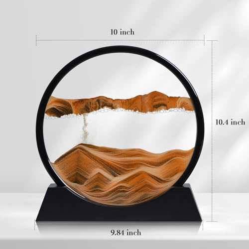 KPNUWN Moving Sand Art Liquid Motion 3D Deep Sea Sandscape Color Quicksand Decor Round Glass Moving Sand Art Picture Relaxing Desktop Home Office Work Decor Orange 12 inch - Image 5