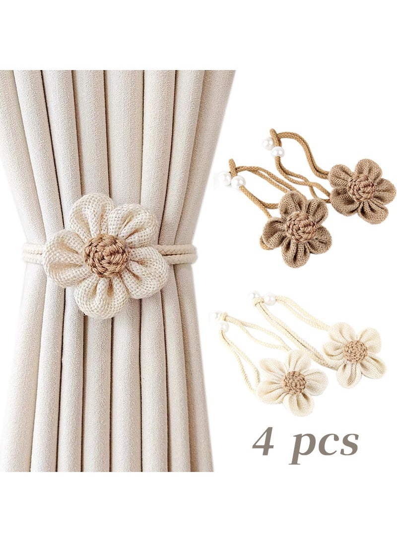 4 Pcs  Bohemian flower curtain pendants - sunflower pattern, cream color, coffee color, suitable for bedroom decoration and living room decoration  - Image 1