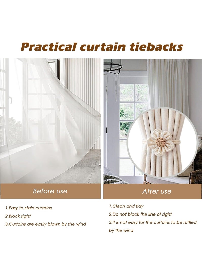 4 Pcs  Bohemian flower curtain pendants - sunflower pattern, cream color, coffee color, suitable for bedroom decoration and living room decoration  - Image 4