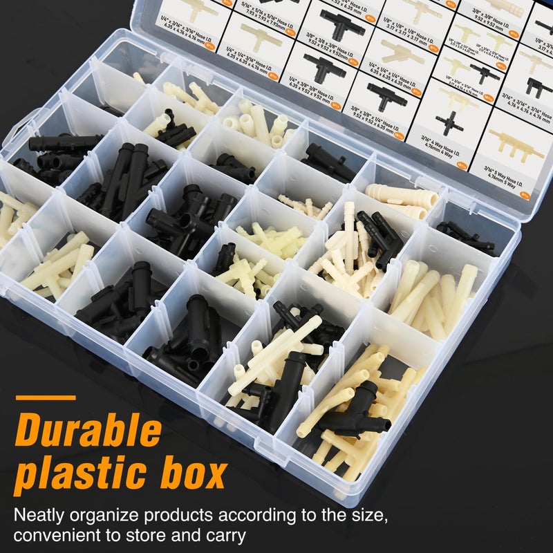 GOOACC 159Pcs 32 Size Automotive Vacuum Tubing Tee Connector Assortment Kit 1/8" 3/16" 1/4" 5/16" 3/8" - Image 3