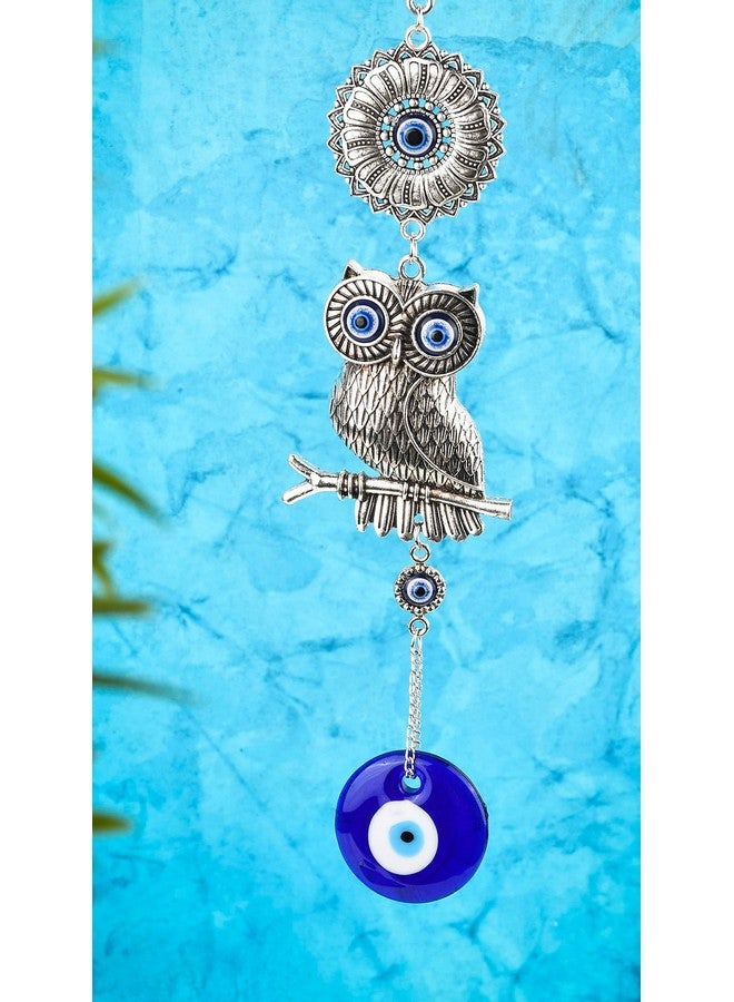 DT DECTONE Metal Nazar Battu For Home Entrance Evil Eye Hanging For Home Lucky Big Owl Showpieces For Good Luck And Prosperity At Office And Home, Blue - Image 1