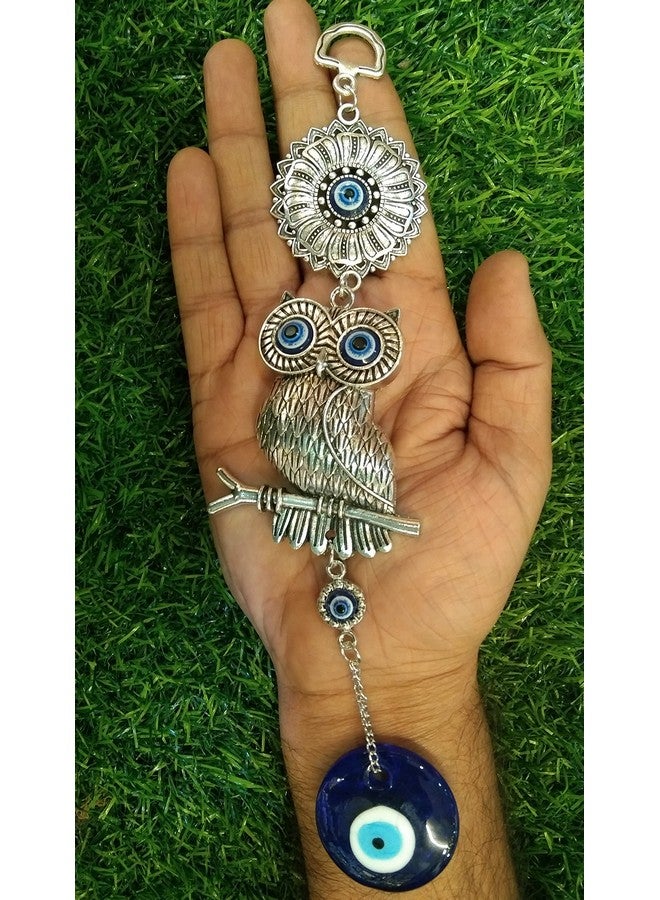 DT DECTONE Metal Nazar Battu For Home Entrance Evil Eye Hanging For Home Lucky Big Owl Showpieces For Good Luck And Prosperity At Office And Home, Blue - Image 2
