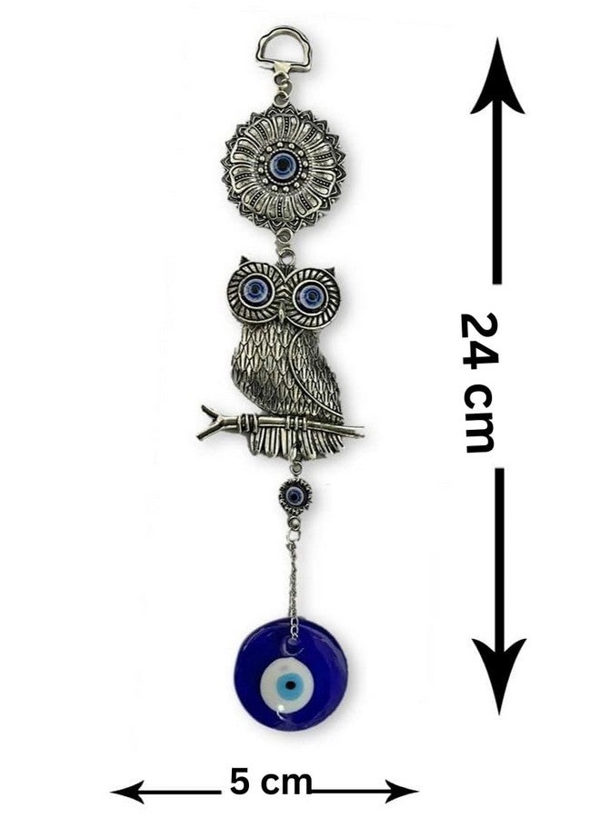 DT DECTONE Metal Nazar Battu For Home Entrance Evil Eye Hanging For Home Lucky Big Owl Showpieces For Good Luck And Prosperity At Office And Home, Blue - Image 3