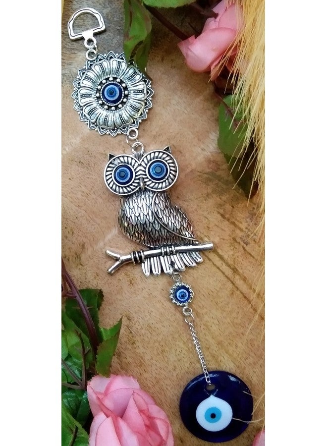 DT DECTONE Metal Nazar Battu For Home Entrance Evil Eye Hanging For Home Lucky Big Owl Showpieces For Good Luck And Prosperity At Office And Home, Blue - Image 4
