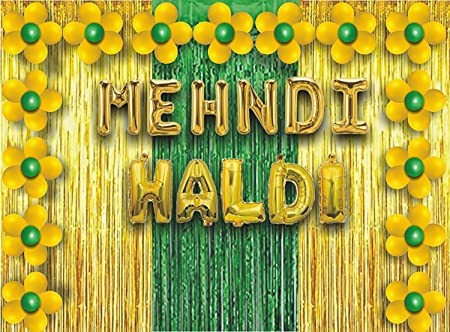 LA Haldi Mehndi Decoration Balloons Combo Set For Brides And Bridegrooms - Haldi Ceremony Decoration items, Foil Balloons, Curtains,1 Mehndi Foil 1 Haldi Foil HD @13.98.36