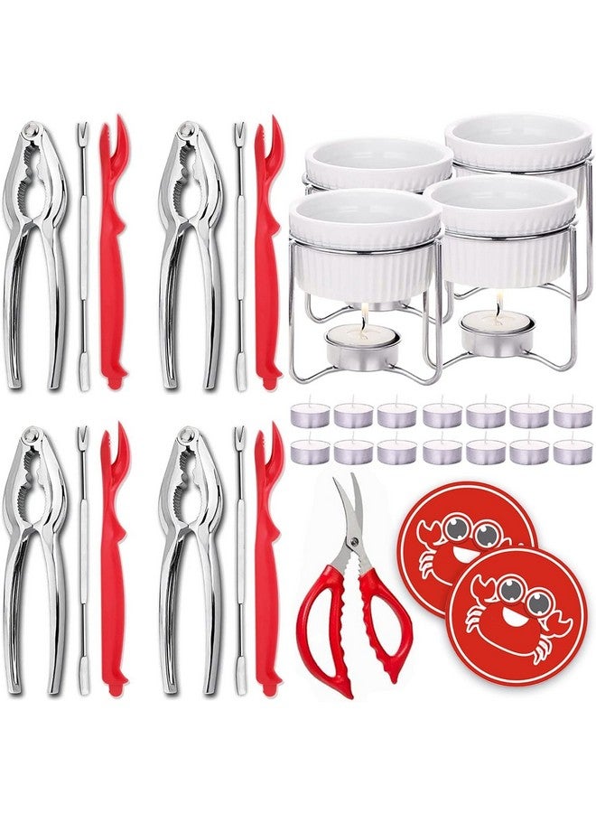 Luvan 33 Pcs Crab Crackers and Tools Set with 4 Crab leg Crackers, 4 Crab Forks, 4 Lobster Shellers, 4 Butter Warmers, 1 Seafood Scissors, 14 Tealight Candles and 2 Crab Grabbers - Seafood Tools Set - Image 1