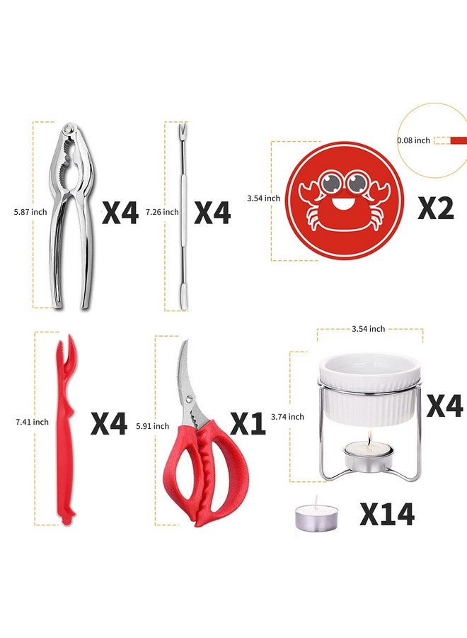Luvan 33 Pcs Crab Crackers and Tools Set with 4 Crab leg Crackers, 4 Crab Forks, 4 Lobster Shellers, 4 Butter Warmers, 1 Seafood Scissors, 14 Tealight Candles and 2 Crab Grabbers - Seafood Tools Set - Image 2