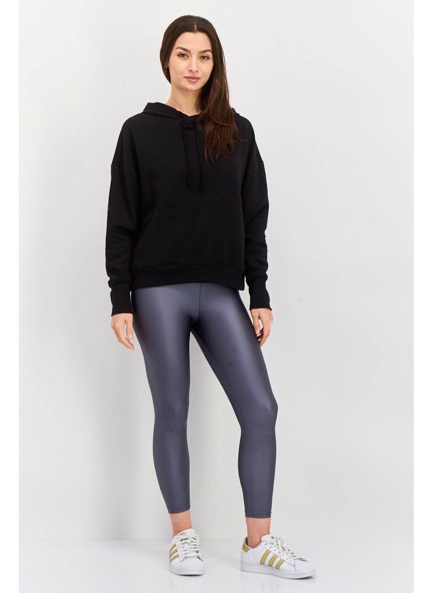 Sage Collective Women Long Sleeve Hooded Sweatshirt, Black  - Image 3