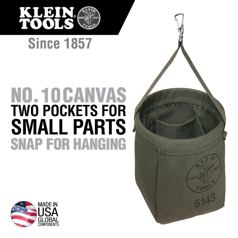 Klein Tools 5143 Canvas Tapered-Bottom Bag with Two Interior Pockets and a Snap Clip, Made of No. 10 Canvas - Image 2