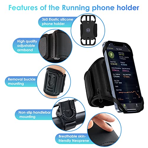 Cikyner Running Armband, 3 in 1 360° Rotatable & Detachable Sports/Bicycle Phone Holder for 4.5-7'' Smartphones, Ideal for Gym, Jogging, Hiking - Image 4