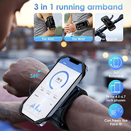 Cikyner Running Armband, 3 in 1 360° Rotatable & Detachable Sports/Bicycle Phone Holder for 4.5-7'' Smartphones, Ideal for Gym, Jogging, Hiking - Image 3