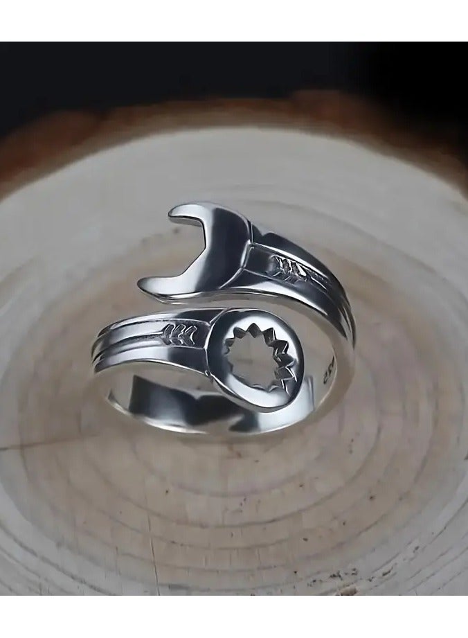 Home Clearance Sale Men and women with the same models hot sale popular fashion retro minimalist personality temperament art creative biker wrench finger ring Size adjustable - Image 1