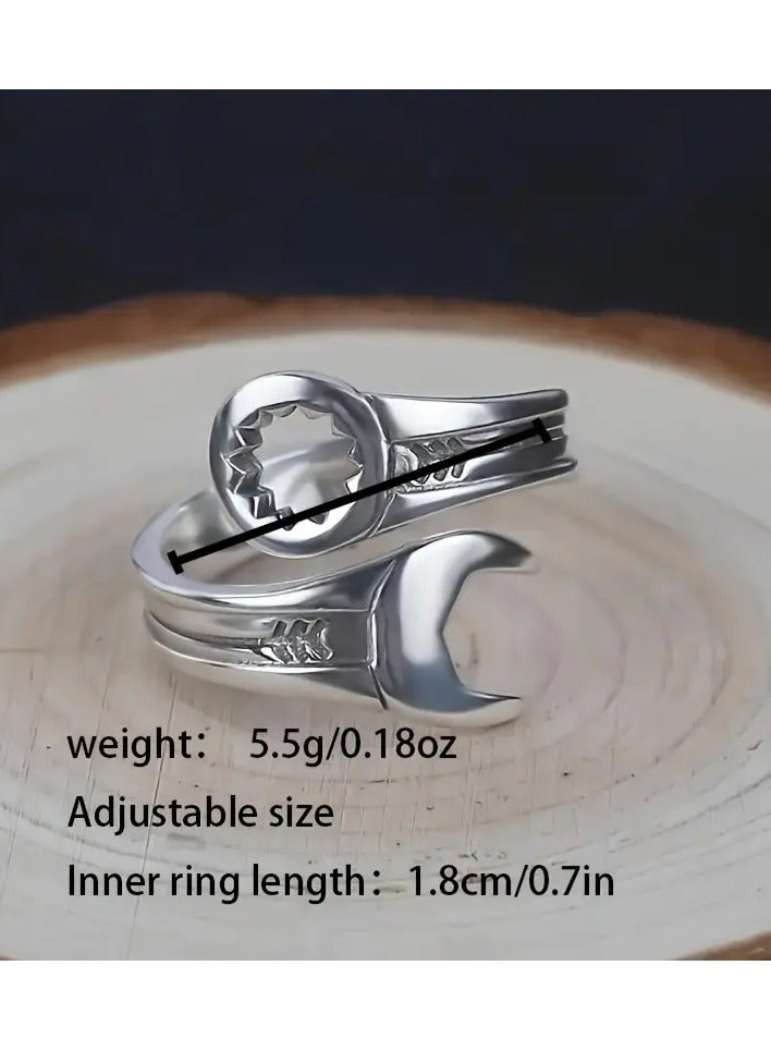 Home Clearance Sale Men and women with the same models hot sale popular fashion retro minimalist personality temperament art creative biker wrench finger ring Size adjustable - Image 2