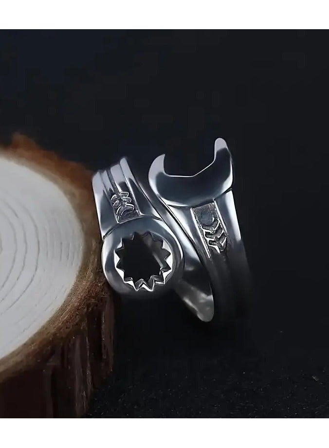 Home Clearance Sale Men and women with the same models hot sale popular fashion retro minimalist personality temperament art creative biker wrench finger ring Size adjustable - Image 5