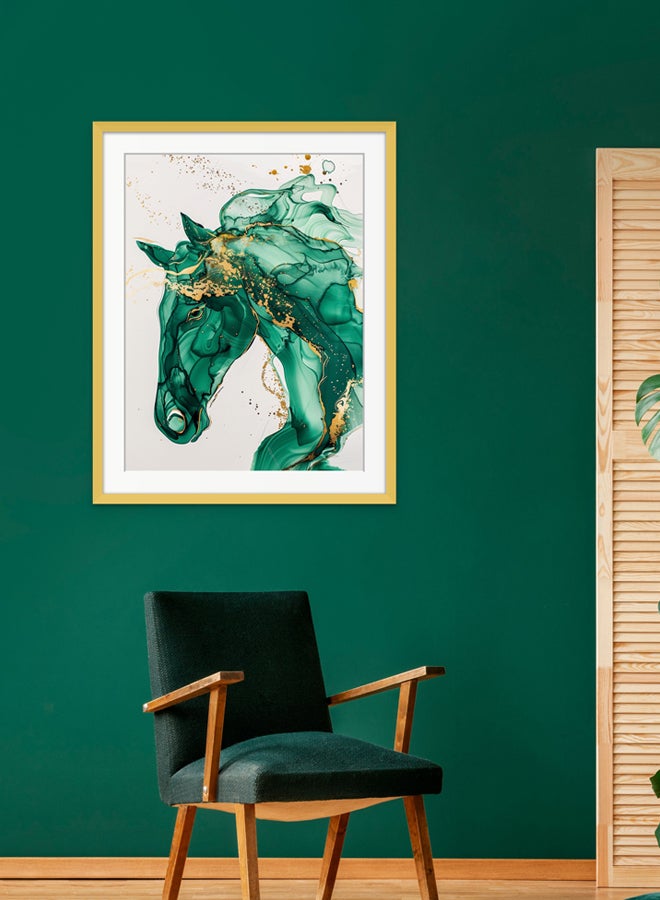 Art Decor Art Decor Green and Gold Horse Watercolor Abstract Water Color Ink Art with Matboard Wall Art Framed Fine Art Wall Décor for Living Room Bedroom Dining Room Office Gifting - Image 3